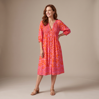 Adele | Women's Floral Elastic Waist Midi Dress