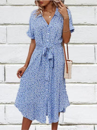 Angela | Floral Midi Shirt Dress with Belted Waist