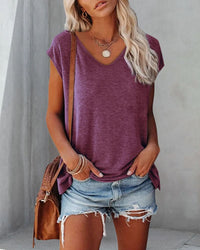 Anne | Relaxed V-Neck Top with Cap Sleeves