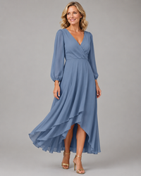 Anne | V-Neck Long Sleeve Wrap Maxi Dress with High Low Hem