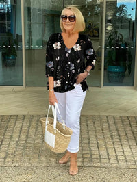 Betty | Floral V-Neck Button Front Blouse