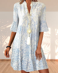 Beverly | Paisley Print Midi Dress with V-Neck and Three-Quarter Sleeves