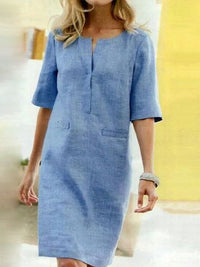 Beverly | Split Neckline Linen Midi Dress