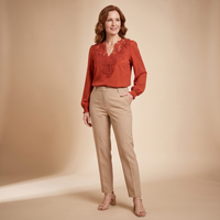 Brenda | Lace V-Neck Blouse with Smocked Cuffs