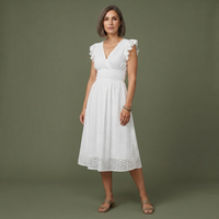 Carol | V-Neck Flutter Sleeve Eyelet Midi Sundress