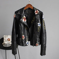 Catherine | Floral Embroidered Faux Leather Biker Jacket