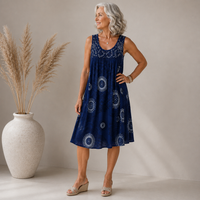 Connie | Sleeveless Crochet Geometric Print Midi Dress