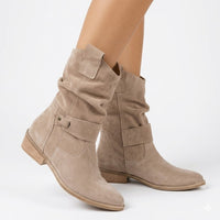 Deborah | Slouchy Suede Boots with Buckle Strap