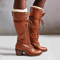 Debra | Knee High Lace-Up Block Heel Boots