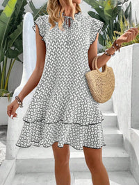 Denise | Ruffle Sleeve Tiered Sundress With Tie Neck