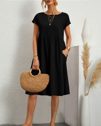 Diana | Relaxed Midi Dress with Round Neck and Pockets