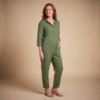 Diane | Linen Utility Jumpsuit with Long Sleeves and Button Front