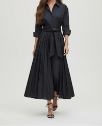 Diane | Tie Waist Shirt Collar Maxi Dress with Pleated Skirt