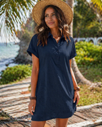 Gail | Linen Collared Button-Front Midi Dress