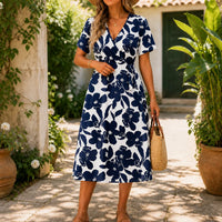 Gloria | Floral Wrap V-Neck Midi Dress
