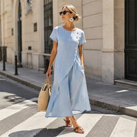 Heather | Asymmetric Button Midi Dress