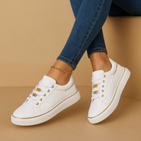 Jennifer | Classic White Sneakers with Gold Lace Detail