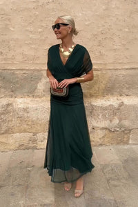 Jennifer | Elegant V-Neck Wrap Maxi Dress with Sheer Sleeves