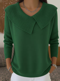 Jennifer | Knit V-Neck Pullover Sweater with Ribbed Collar