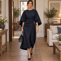 Joyce | Belted Statement-Sleeve Midi Dress