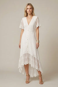 Julie | Lace V Neck Button Front Maxi Dress