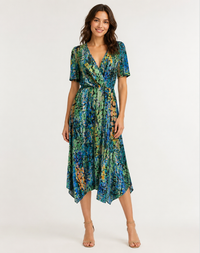 Julie | V-Neck Wrap Midi Dress With Asymmetric Hem