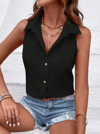 Kathleen | Sleeveless Collared Button-Up Crop Top