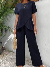 Kathy | Business Casual Ribbed Wide Leg Two-Piece Set