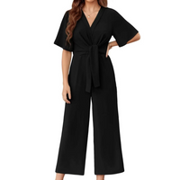 Kim | Elegant Wide-Leg Jumpsuit with V-Neck and Waist-Tie Detail