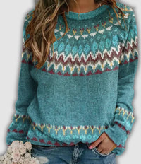 Kimberly | Crew Neck Fair Isle Pattern Knit Top