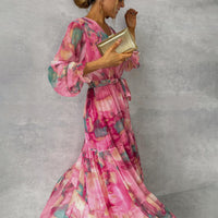 Kimberly | Floral Print Puff Sleeve Belted Maxi Dress