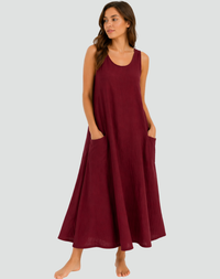 Kimberly | Sleeveless Linen Maxi Dress with Pockets and Scoop Neckline
