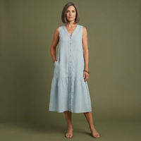 Kimberly | Sleeveless Linen Midi Dress with Button Front and Tiered Skirt