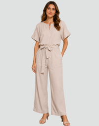 Laura | Belted Short Sleeve Wide Leg Jumpsuit
