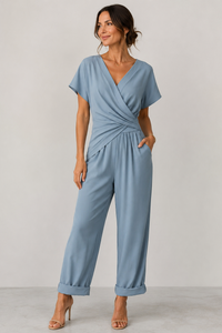 Laura | Wrap Front Wide Leg Jumpsuit With V Neck
