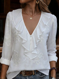 Lisa | Embroidered Ruffle V-Neck Blouse