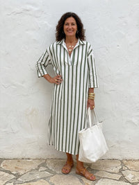 Lisa | Striped Long Sleeve Midi Shirt Dress