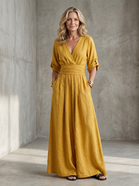 Lisa | Wrap V-Neck Wide Leg Jumpsuit with Belted Waist