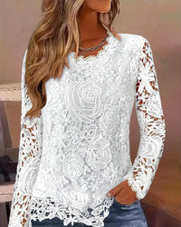 Michelle | Sheer Lace V-Neck Blouse with Scalloped Trim