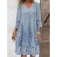 Nancy | Elegant Floral Lace Midi Dress with Three-Quarter Sleeves