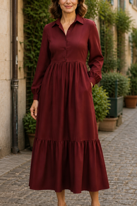 Nancy | Long Sleeve Button Front Maxi Dress