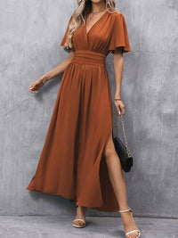 Nancy | Wrap Maxi Dress with Flutter Sleeves and Side Slit