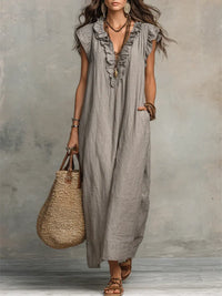 Nicole | Bohemian Ruffle V-Neck Maxi Dress