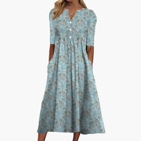 Renee | Floral Midi Dress with V-Neck and Half Sleeves