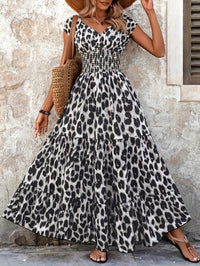 Rhonda | Leopard Print V-Neck Maxi Dress with Smocked Waist