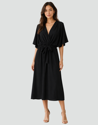 Rose | V-Neck Wrap Midi Dress with Tie Waist