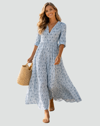 Ruth | Vintage Paisley Print V-Neck Maxi Dress