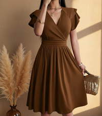 Ruth | Wrap V-Neck Midi Dress with Flutter Sleeves