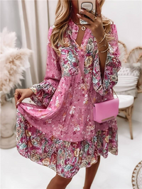 Sandy | Bohemian Floral Midi Dress with Ruffle Sleeves