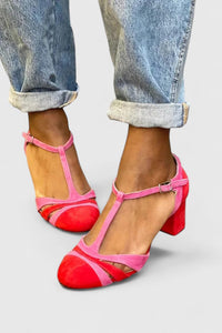 Sandy | T-Strap Color Block Block Heel Heels